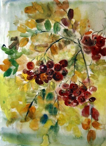Рябина акварелью