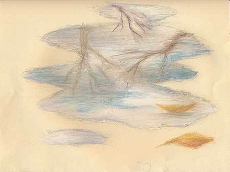 Лужи цветными карандашами