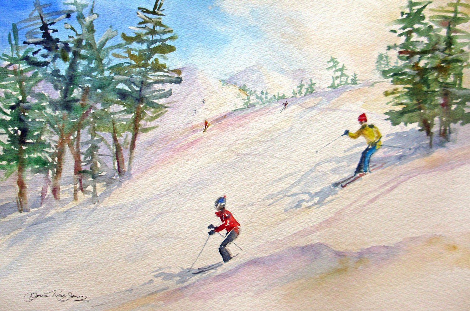 Пейзаж с лыжниками