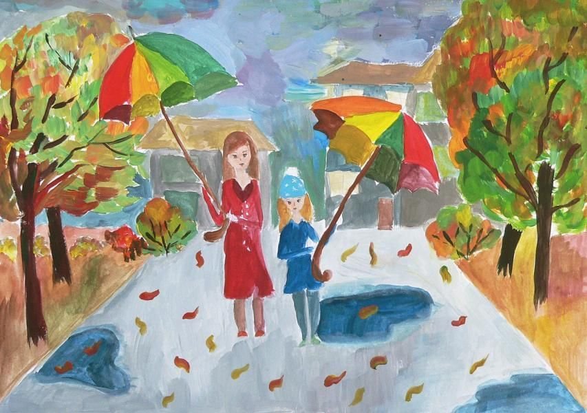 Мама зонтик. Рисование. Под зонтиком рисунок. Рисование прогулка в парке осенью. Осенняя композиция зонт.