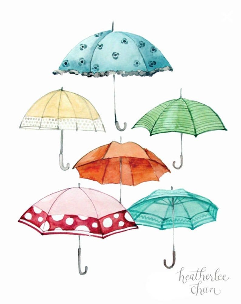 Зонтик акварель