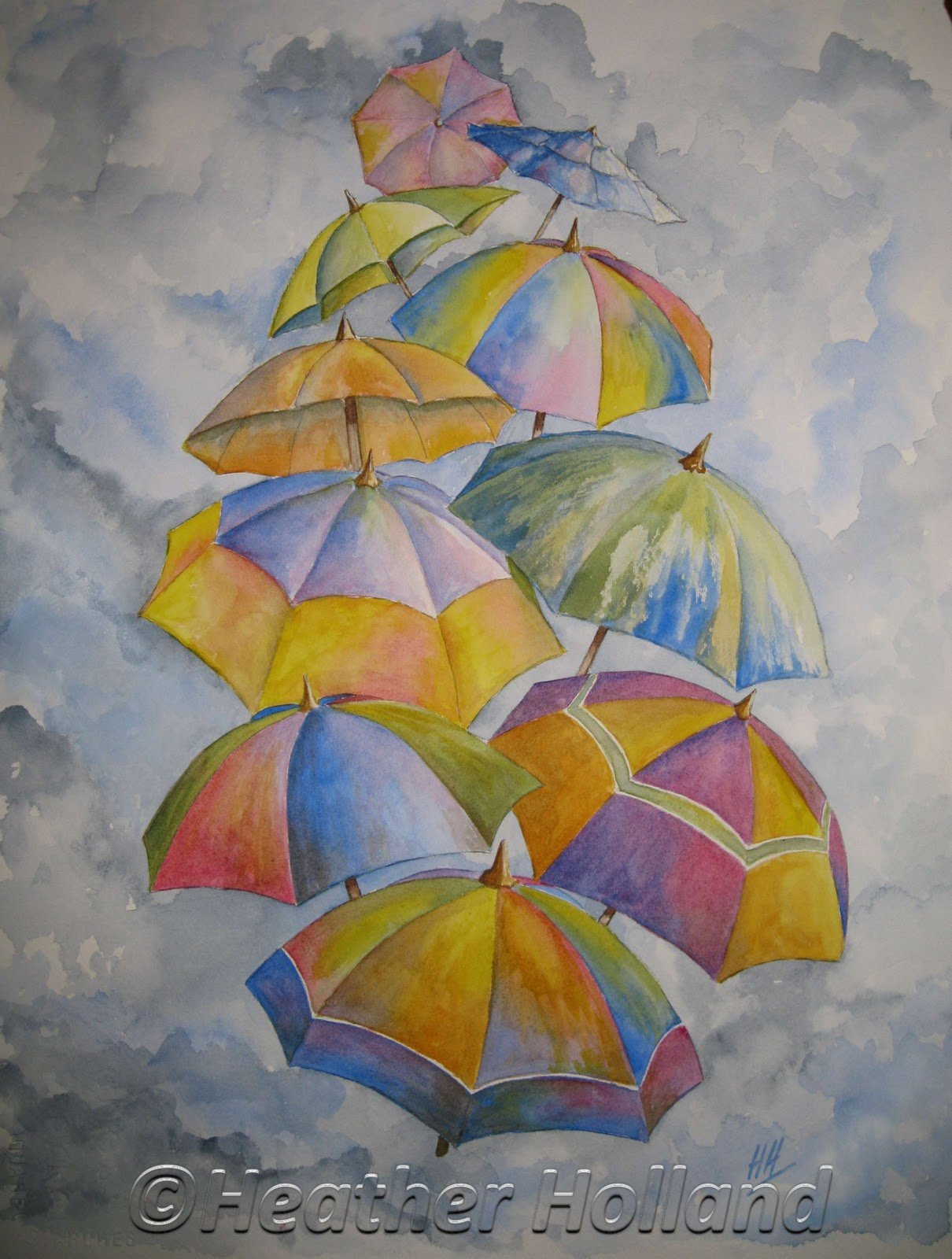 Зонтик акварель