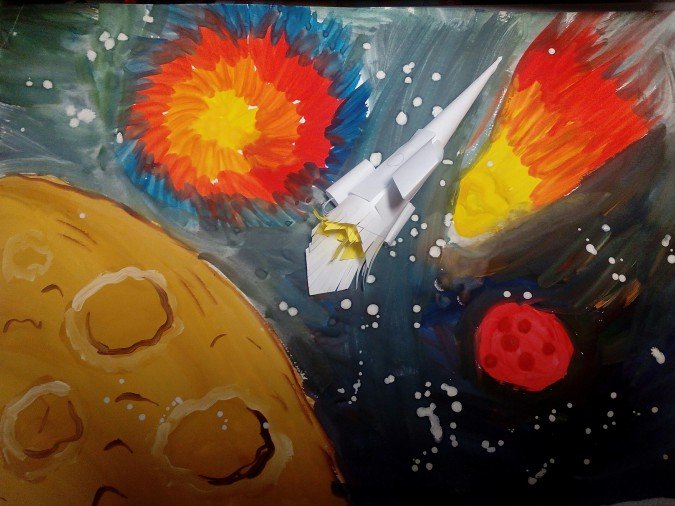Ракета рисунок красками. Рисунок на тему космос. Рисование космоса гуашью с ракетами. Правополушарное рисование для детей космос. Правополушарное рисование на тему космос для детей.