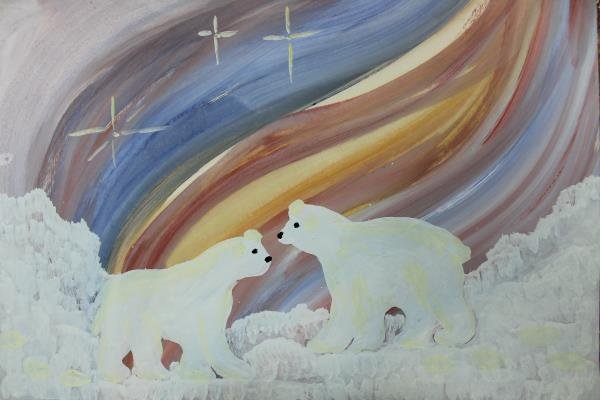 Живопись с детьми 5 лет Северное сияние гуашь