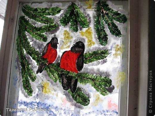 Еловая ветка на окно гуашью