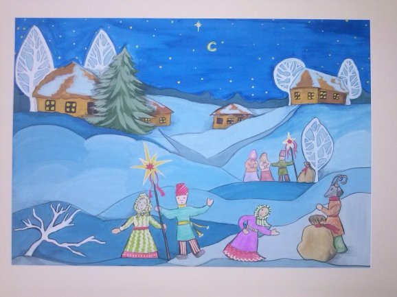 Детские рисунки на тему Рождественские колядки