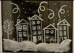 Домики на стекле к новому году