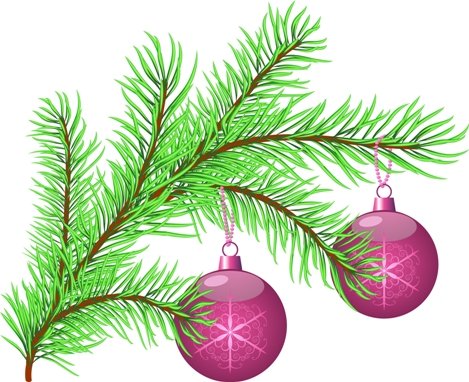 Рисование елочной ветки с игрушкой