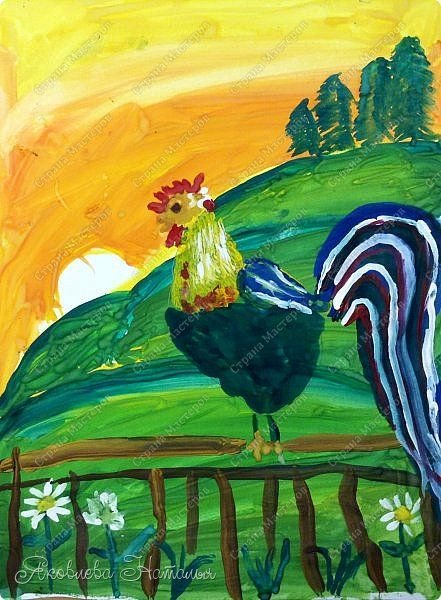 Петушок гуашью для детей