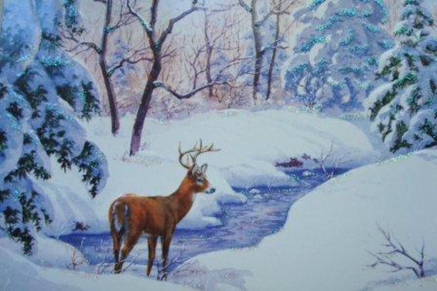 Зимний пейзаж с животными красками
