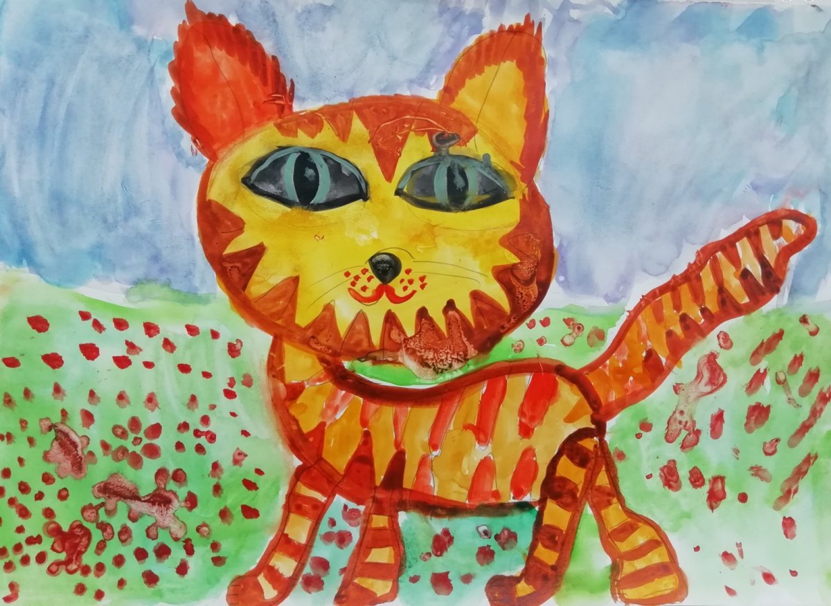 Рисуем кота гуашью