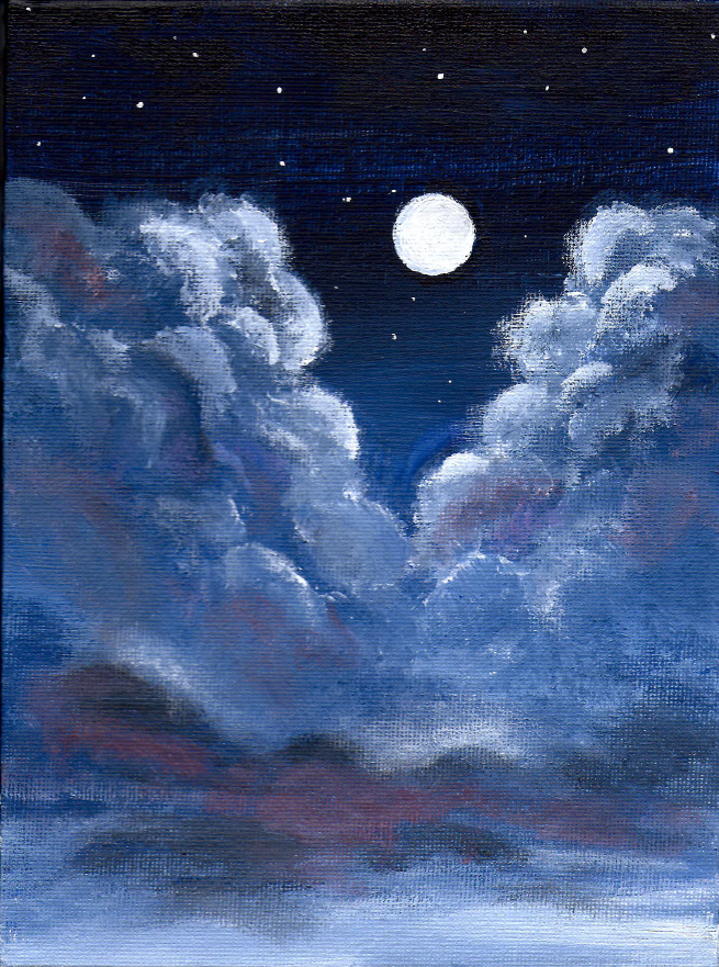 Картина небо луна. Облака гуашью. Небо гуашью. Ночное небо акварелью. Лунная ночь в живописи.