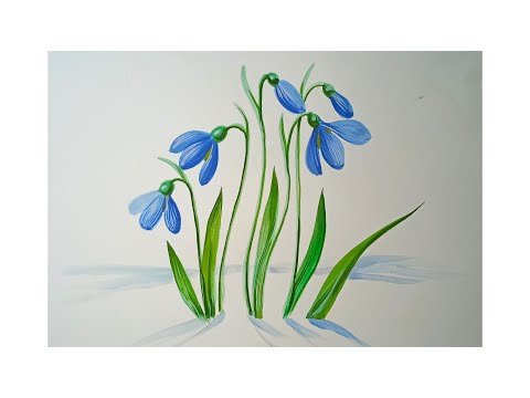 Подснежники рисунок красками простой
