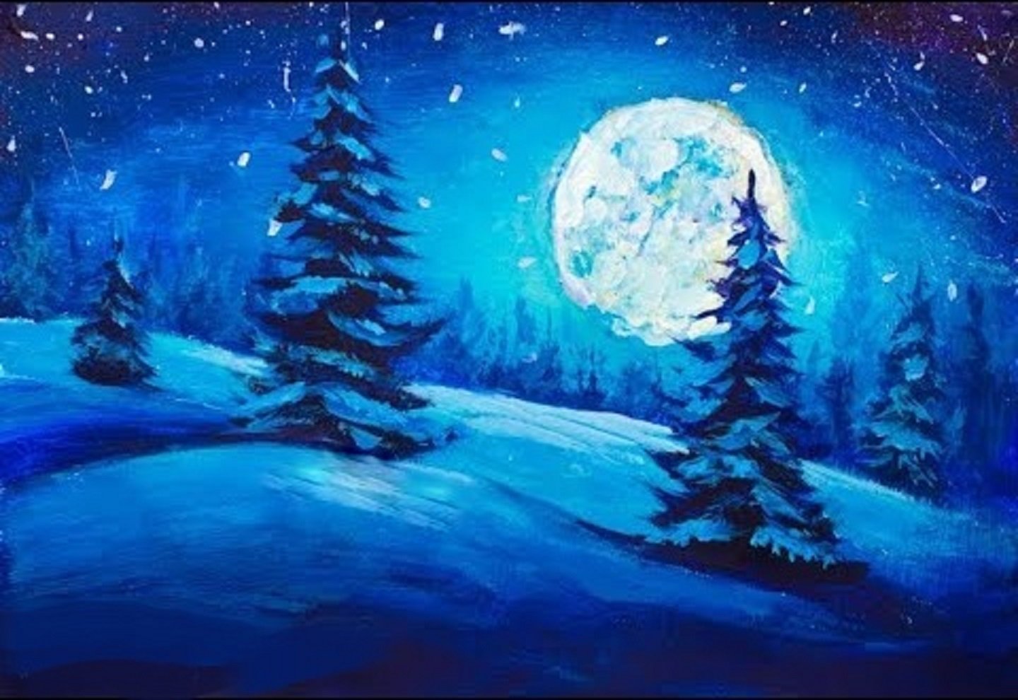 Зимний ночной лес гуашью