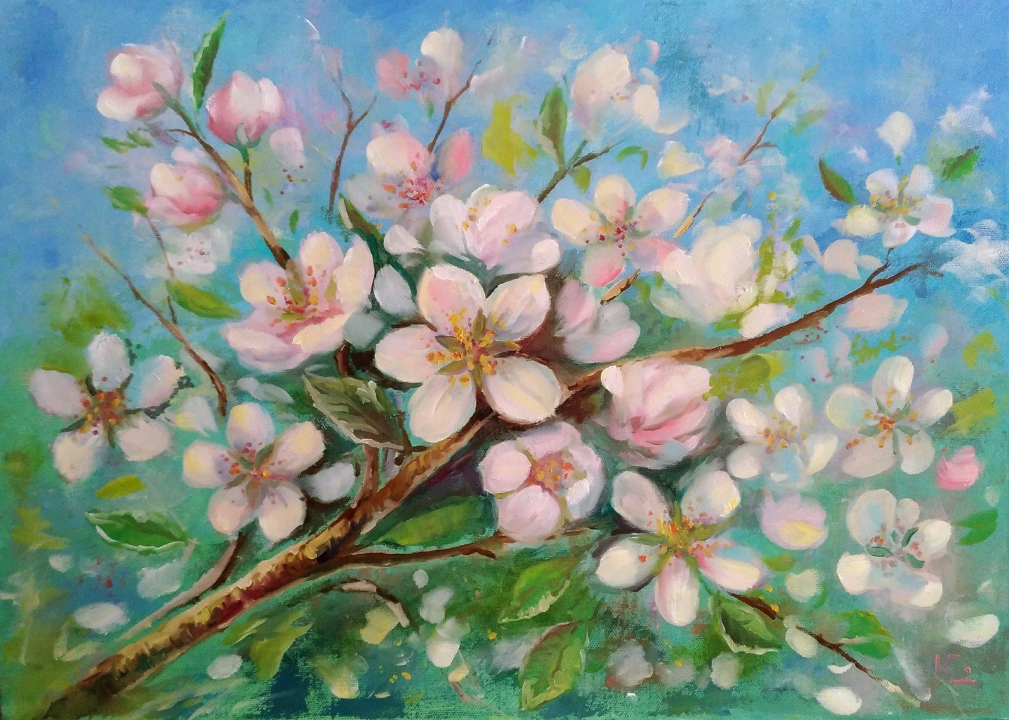 Яблоня цветет живопись