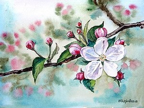 Рисование ветка яблони