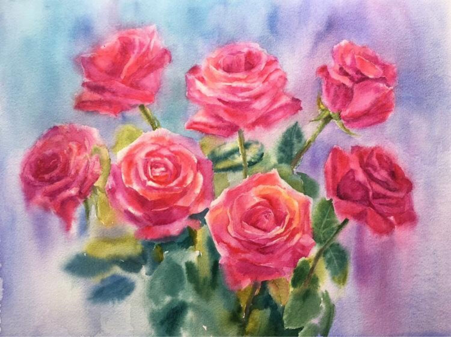 Букет роз нарисованный акварелью