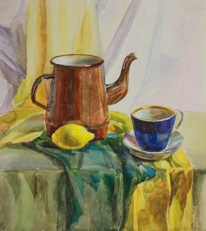 Металлический чайник гуашью