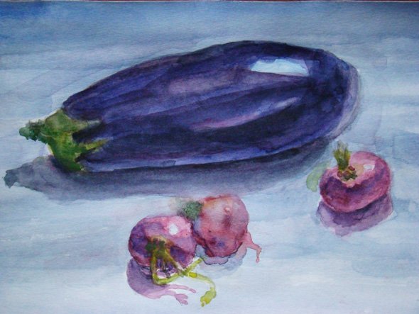 Этюд овощей акварелью