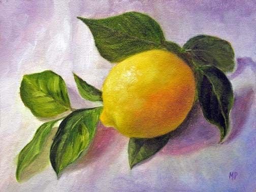 Ветка с лимонами гуашью