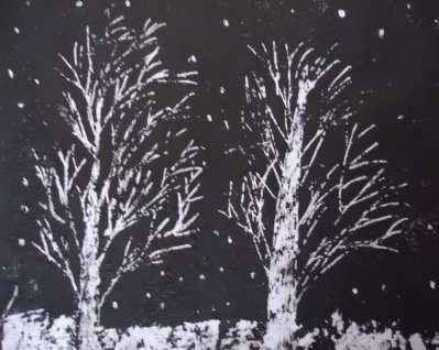 Пейзаж белой гуашью