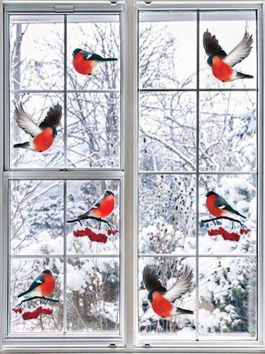 Украшение окон Снегири