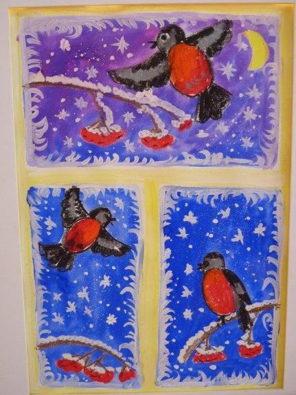 Зимняя картина гуашью для детей