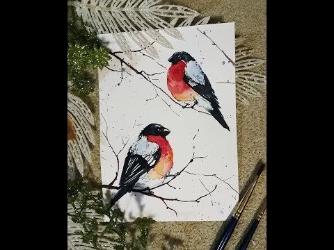 Снегирь гуашью