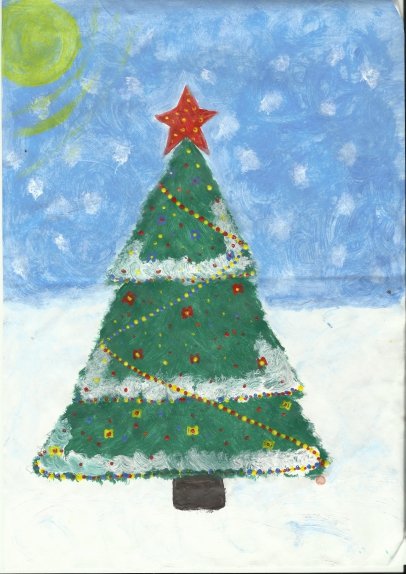 Рисование с детьми Новогодняя ёлка гуашью
