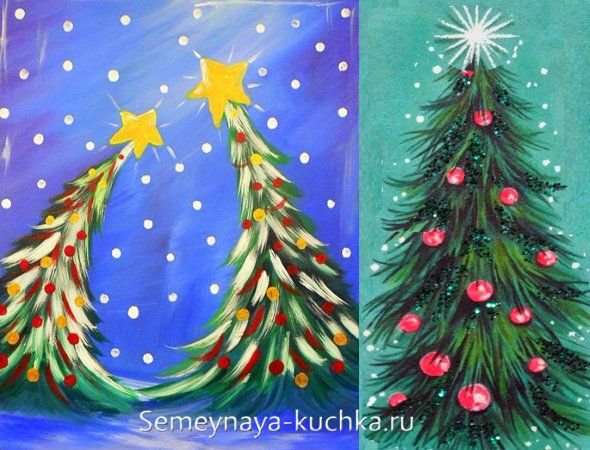 Новогодняя елка гуашью 2 класс