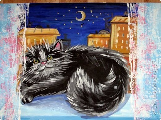 Кот гуашью для детей