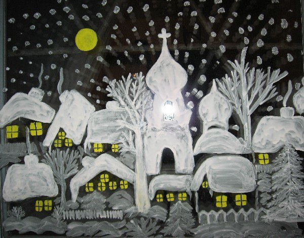 Зимний пейзаж зубной пастой