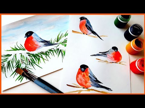 Снегирь акварелью для начинающих
