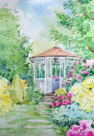 Беседка в парке акварель