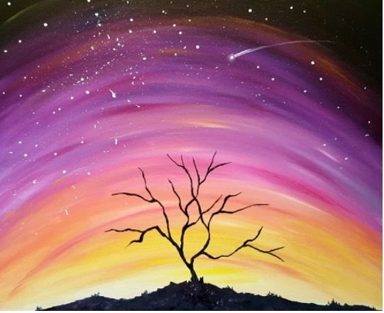 Радужный пейзаж гуашью