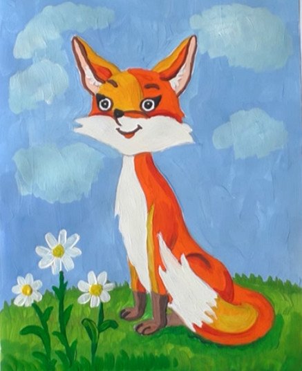 Лисичка акварель для детей