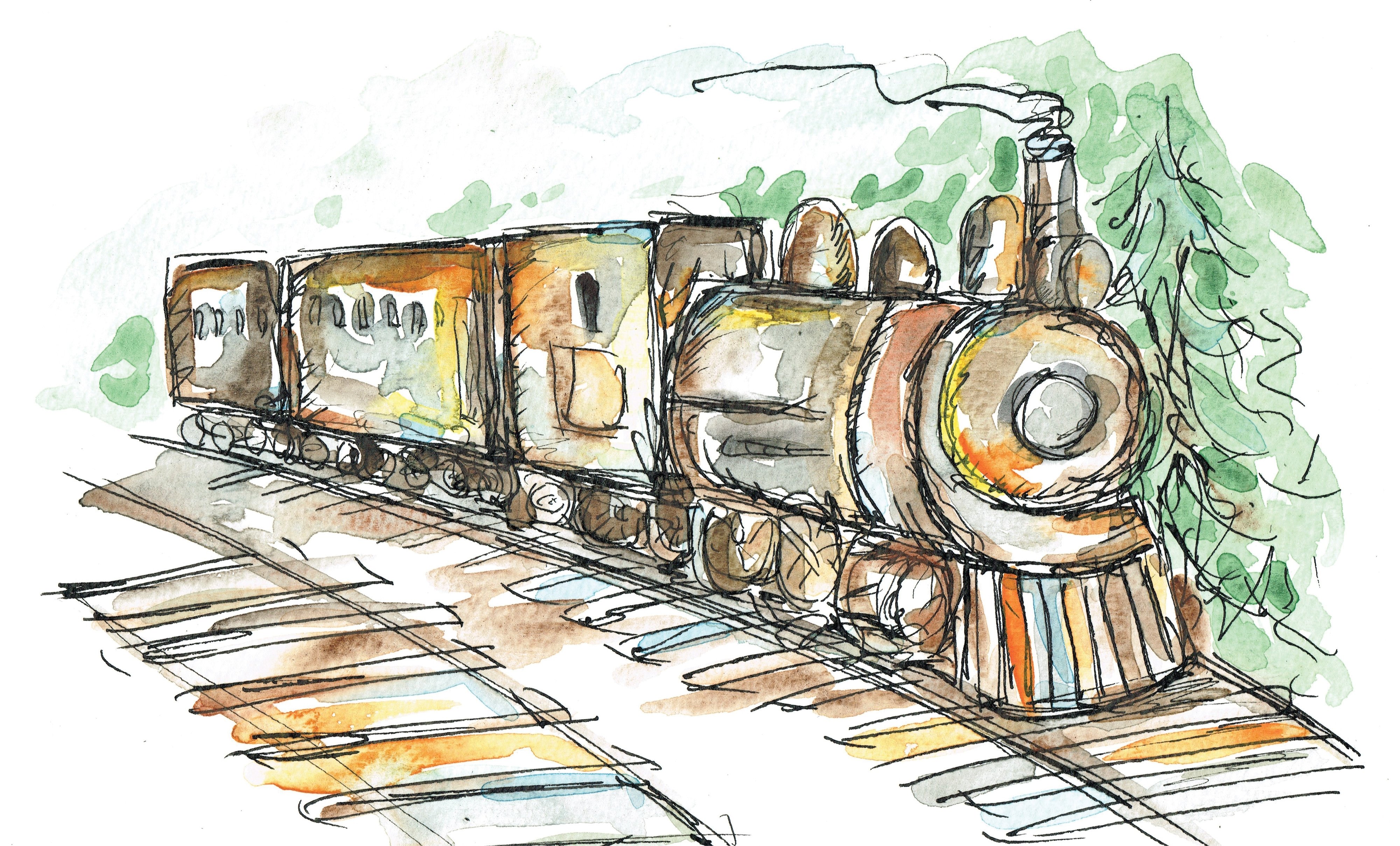 Рисунок поезда карандашом цветным