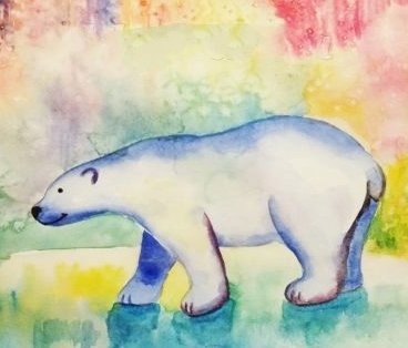Белый медведь гуашью