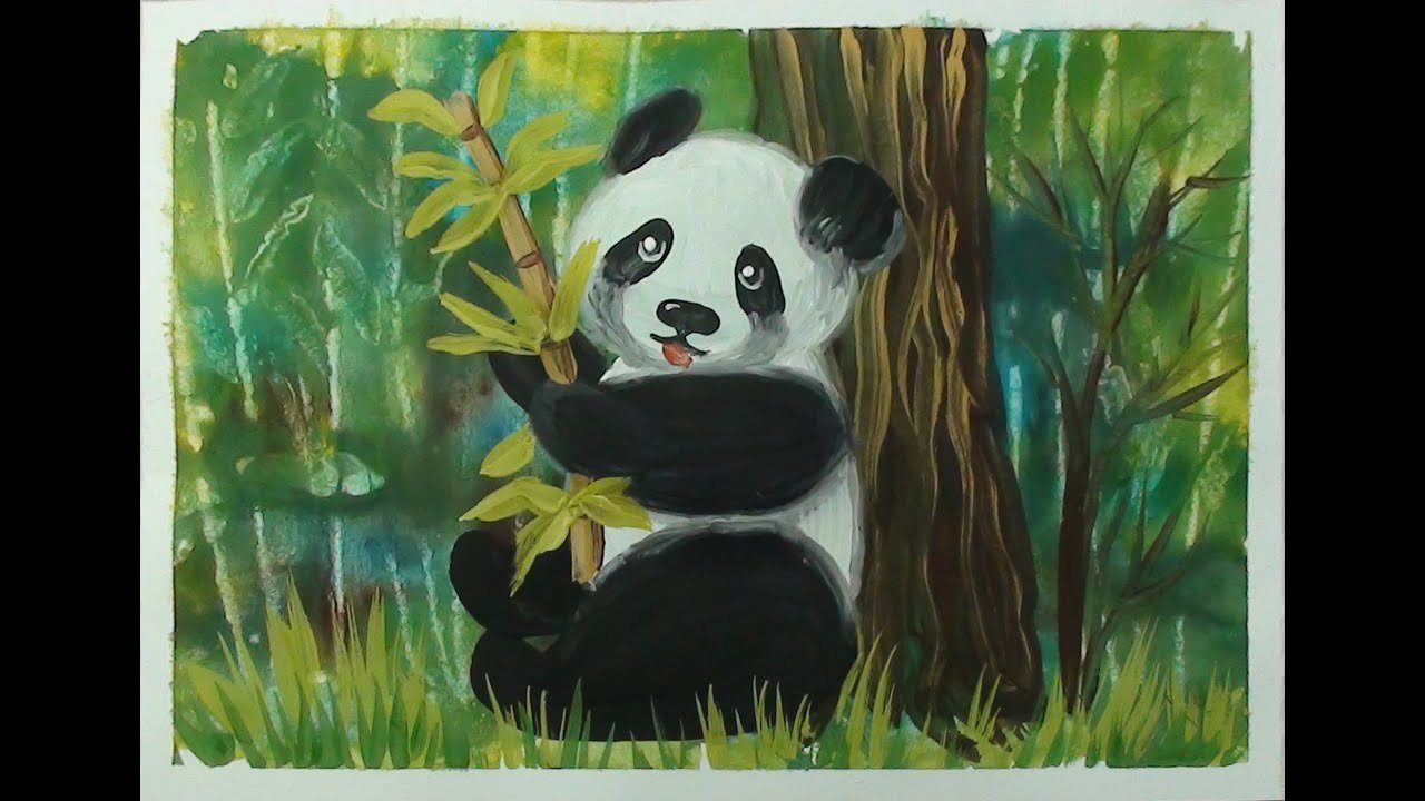 Рисунок панды гуашью для детей