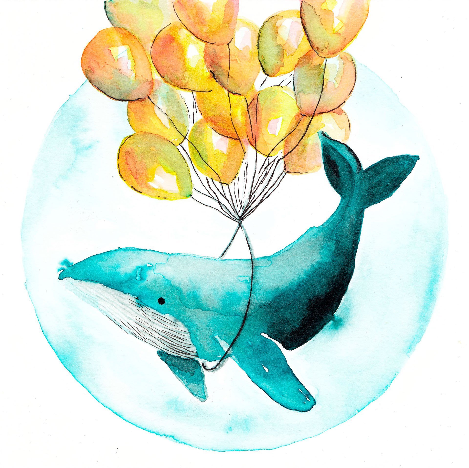 Иллюстрации акварелью киты
