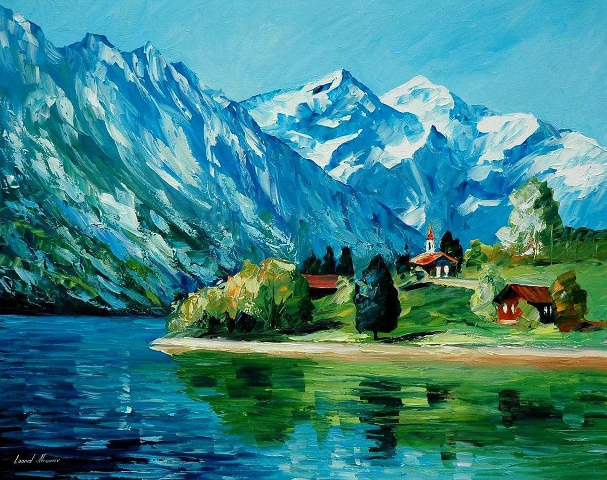 Горный пейзаж Швейцария живопись