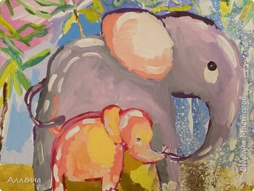 Слон гуашью для детей