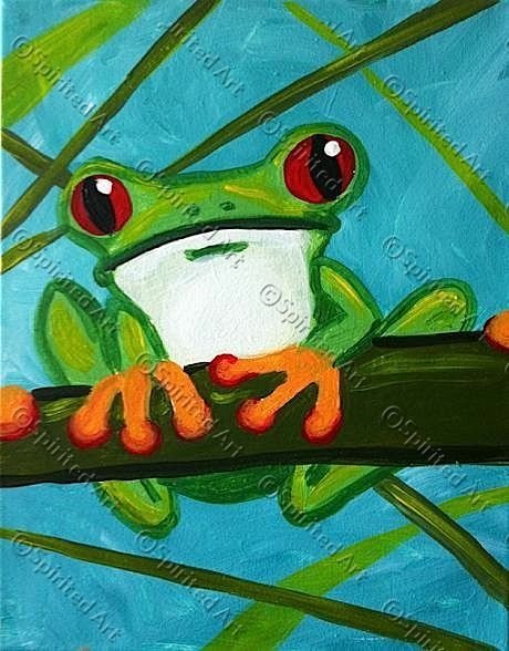 Лягушка гуашью