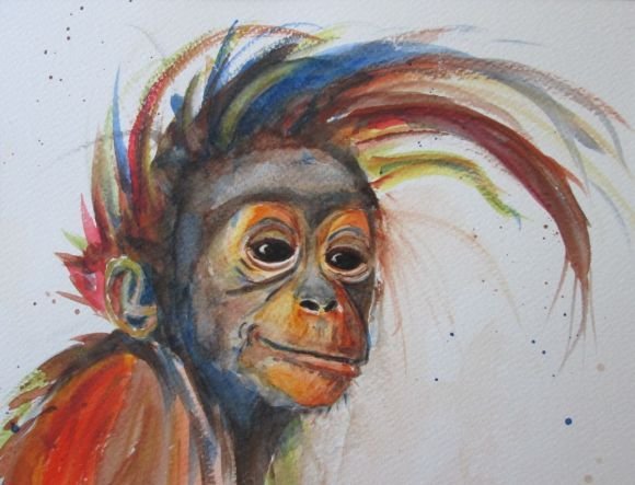 Обезьяна гуашью