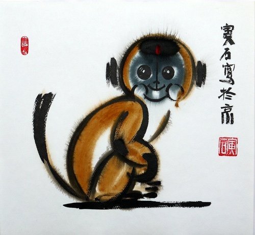 Обезьянка гуашью