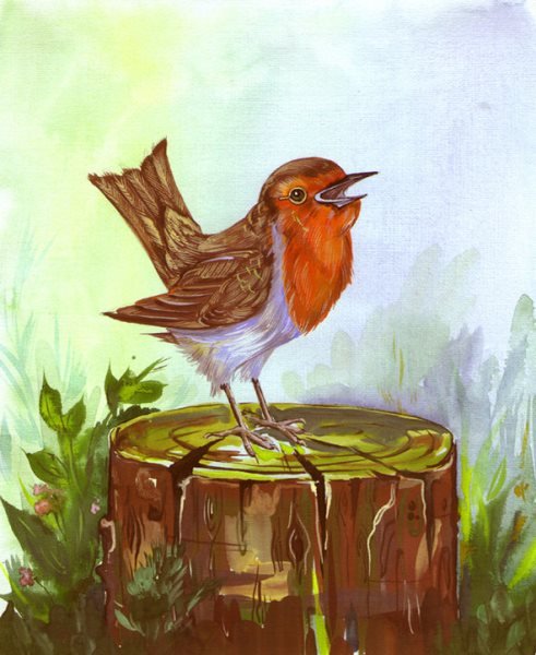 Птичка на пеньке