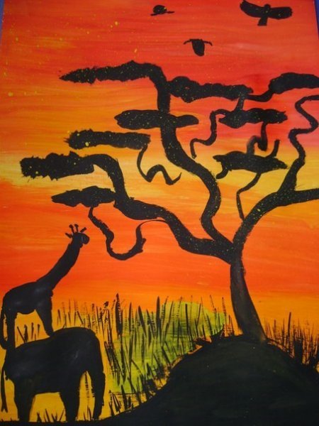 Рисуем саванну гуашью