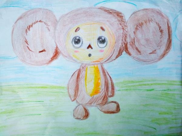 Чебурашка рисунок красками