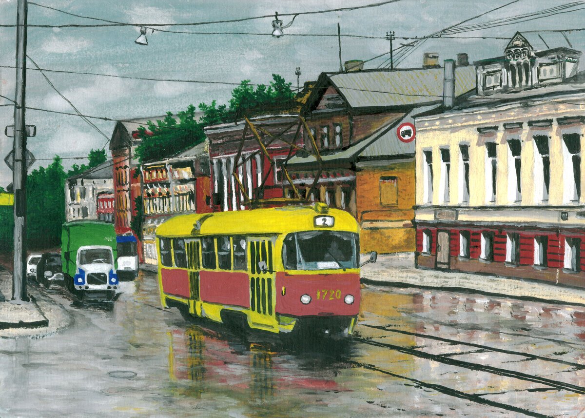 Как нарисовать старый трамвай
