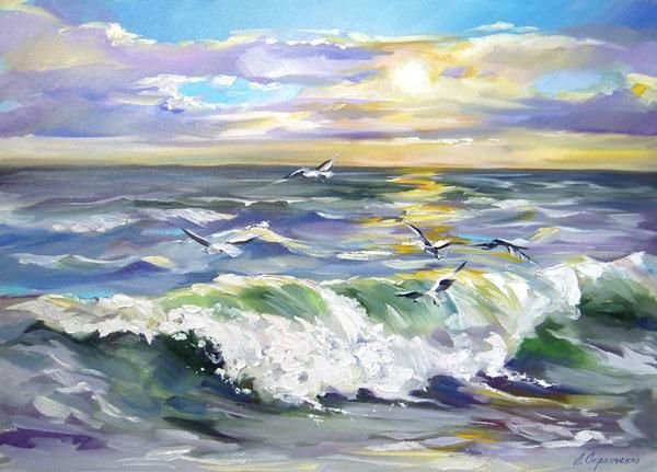 Морской пейзаж гуашью